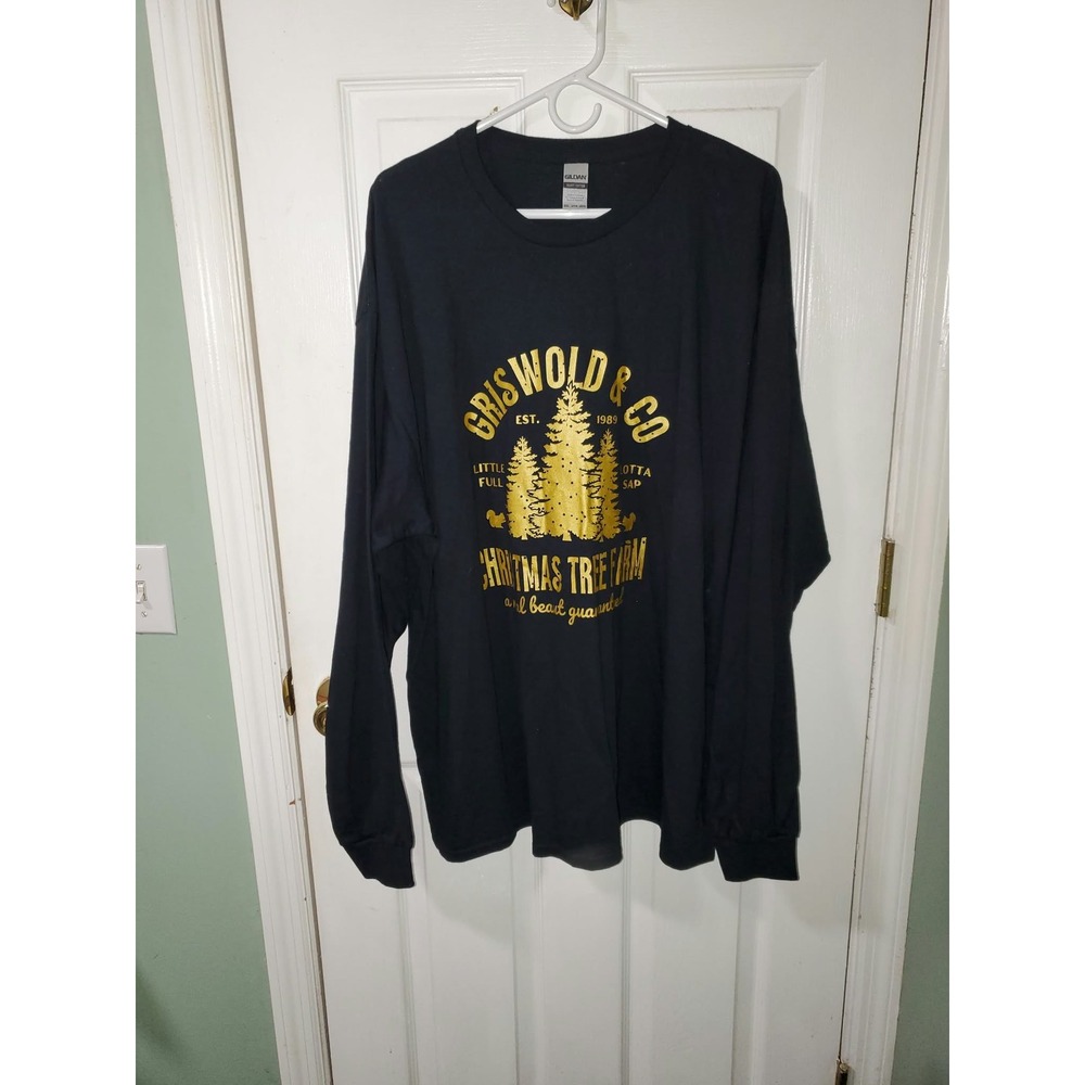 Griswold & Co Christmas Tree Farm Long Sleeve Shirt Black Gold 2XL Movie Graphic